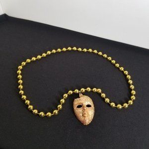 Mardi Gras Bead Neckless Gold Beads, Bronze Musical Mask Medallion